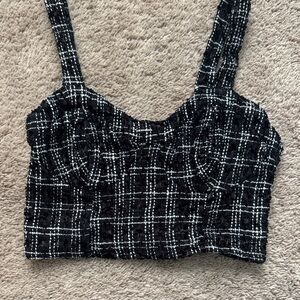Japna Black and White Tweed Bustier Crop Top